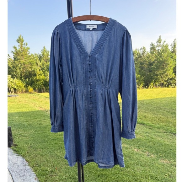 Madewell Dresses & Skirts - Madewell NZ187 Chambray Lyocell Button Front Puff Sleeve Mini Dress Size 2